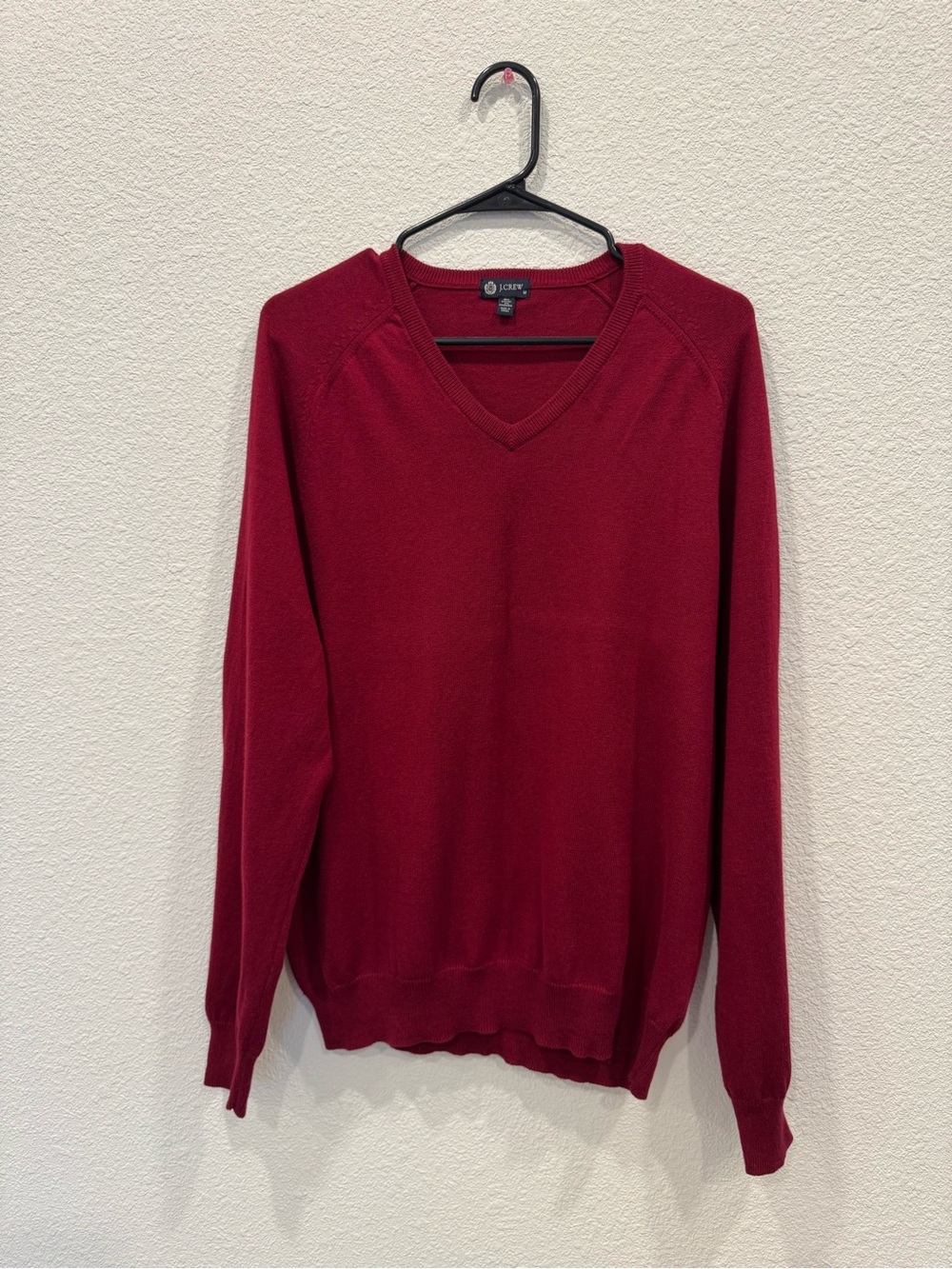 J.Crew Men’s Cotton Cashmere V-Neck Sweater Deep Red Size M
